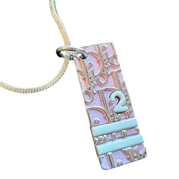 Dior Vintage Women's Pink Trotter Girly Necklace Signature No. 2 Monogram Char - Picture 3 of 7